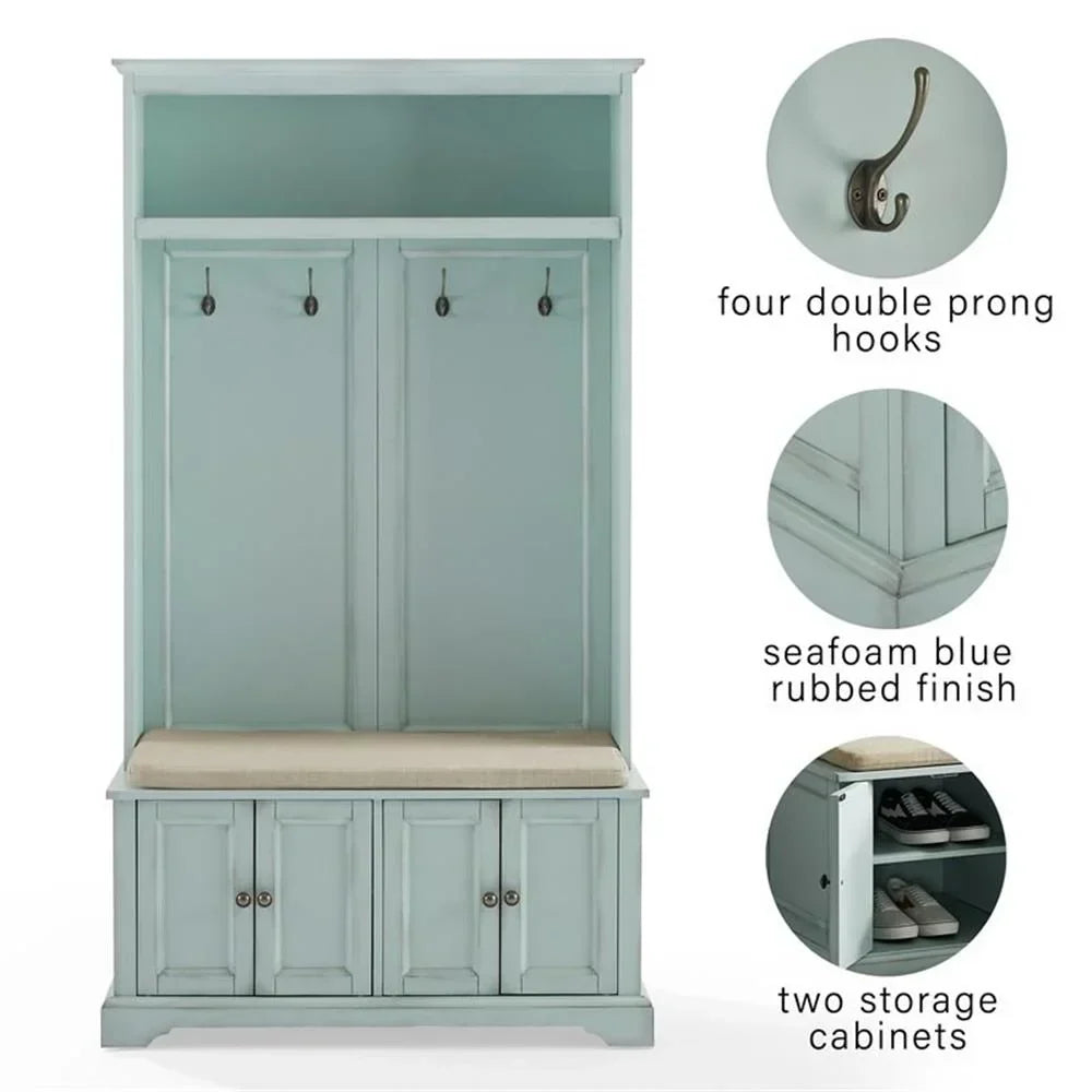 Nouveauté 2026 – Porte-manteau traditionnel en bois Bowery Hill , coloris bleu écume de mer/avoine