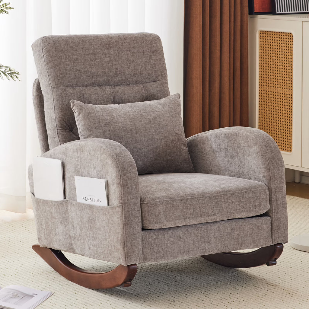 Nouveauté 2026 – Fauteuil à bascule Ktaxon , fauteuil de lecture inclinable, confortable, revêtu de velours peluche, canapé à bascule une place, beige, idéal pour le salon, la chambre d'enfant ou la chambre à coucher