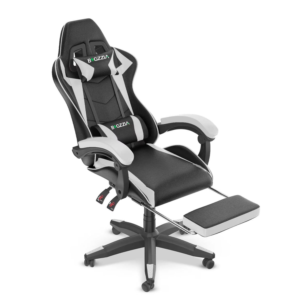 Nouveauté 2026 – Chaise de jeu Bigzzia , chaise de bureau ergonomique avec appui-tête et soutien lombaire réglables en hauteur, pour adultes et adolescents, noir et blanc