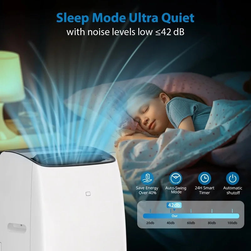 Nouveauté 2026 – Climatiseur portable , 14 000 BTU, idéal pour les pièces jusqu'à 70 m², avec chauffage, mode nuit, déshumidificateur, ventilateur, télécommande, minuterie 24 h, installation facile pour les chambres, finition noire