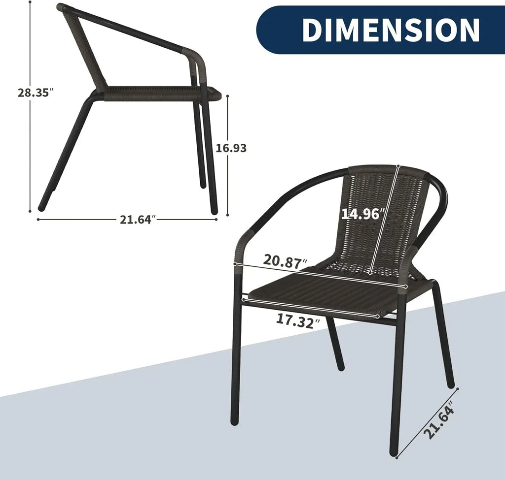 Nouveauté 2026 – Ensemble de 6 chaises de jardin ELPOSUN , chaises de patio en osier avec structure en métal, chaises empilables en rotin pour bistro, terrasse, jardin, porche, restaurant (noir
