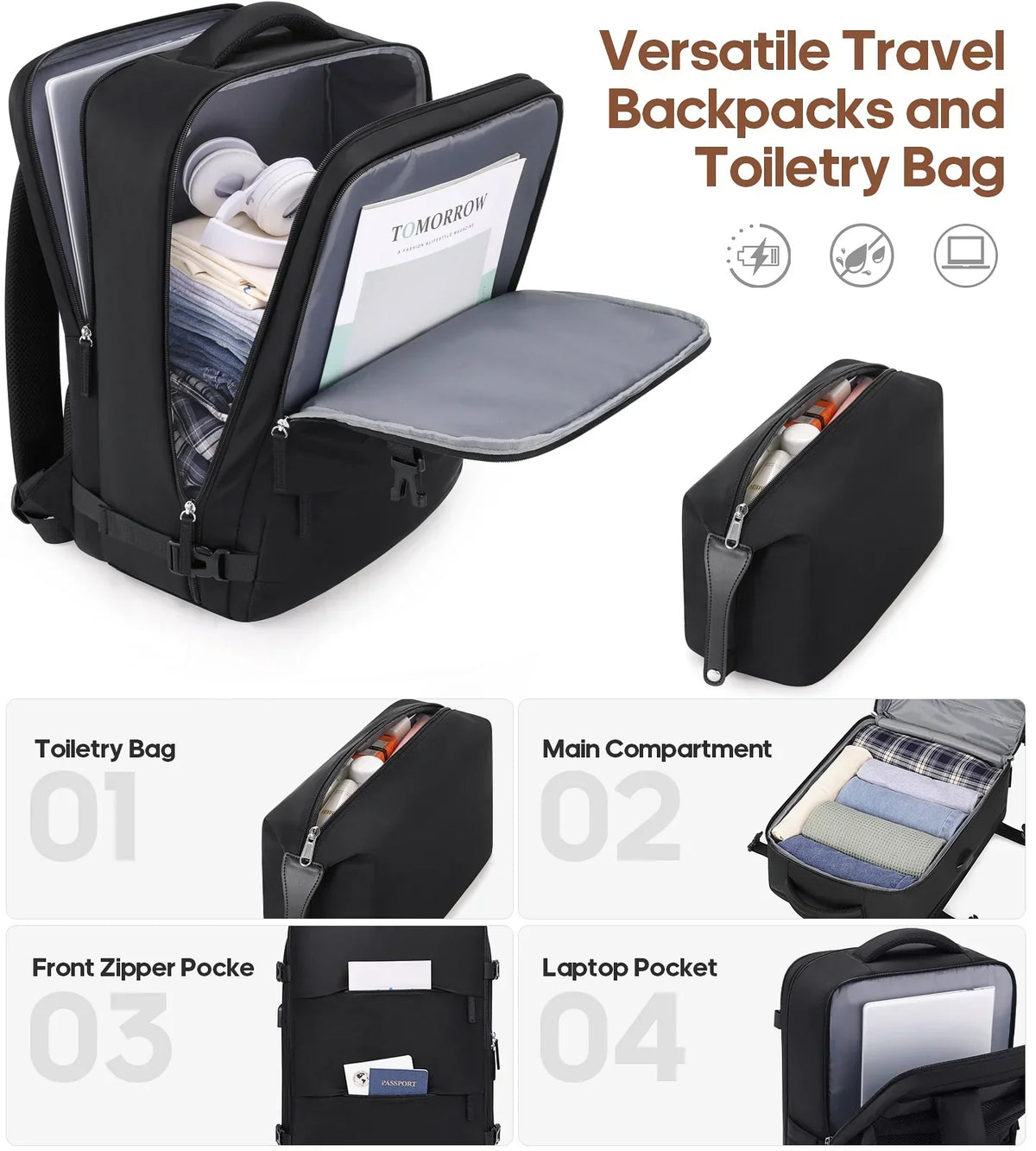Nouveauté 2026 – Ensemble de bagages MIUSSE , 3 pièces : valise cabine 20 pouces à roulettes, coque rigide 100 % PC avec serrure TSA, conforme aux normes des compagnies aériennes, avec sac à dos de voyage pour hommes et femmes