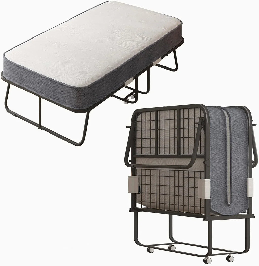 Nouveauté 2026 – Lit pliant Puremind avec matelas en mousse de 10 cm, lit d'appoint 190 x 79 cm pour adultes, lit portable avec roulettes verrouillables, montage et déplacement faciles, standard