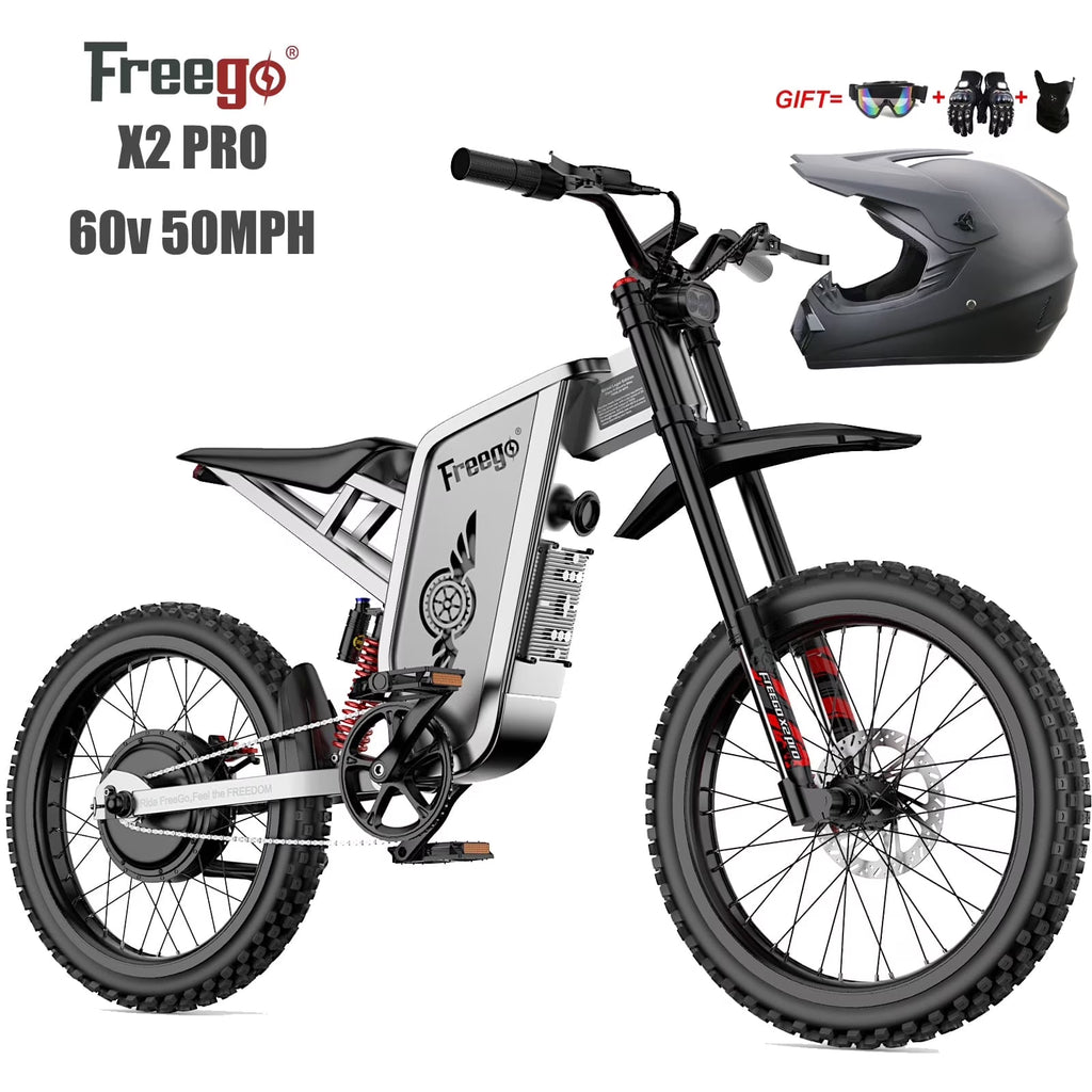 Nouveauté 2026 – Vélo tout-terrain électrique Freego X2 Pro , vitesse maximale de 80 km/h, moteur de 6000 W (crête), batterie 60 V 30 Ah, pneus 19 x 2, suspension intégrale, freins hydrauliques, accélérateur à mi-course, homologué UL2849