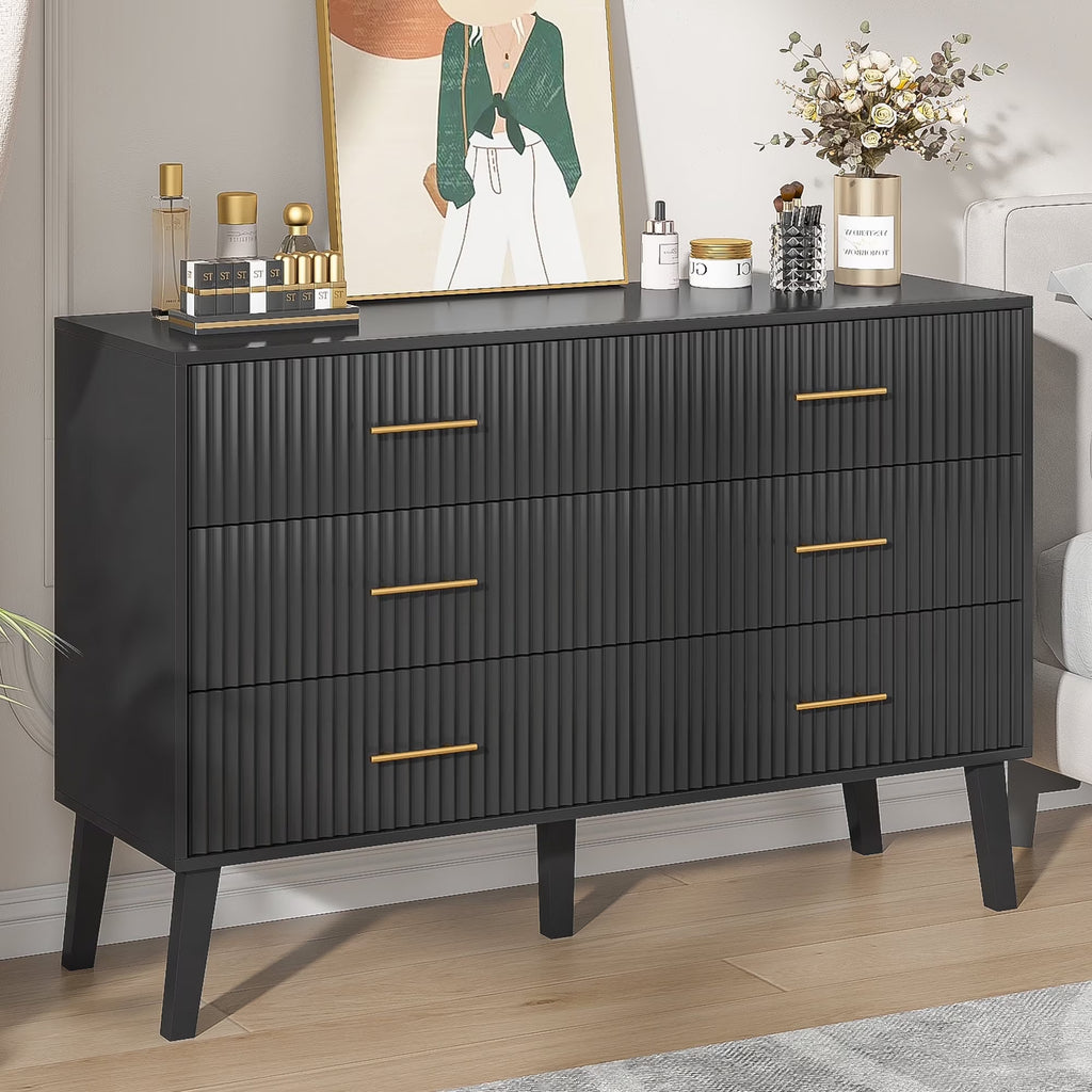 Nouveauté 2026 – Commode à 6 tiroirs Fluted , commode moderne large, commode double à 6 tiroirs