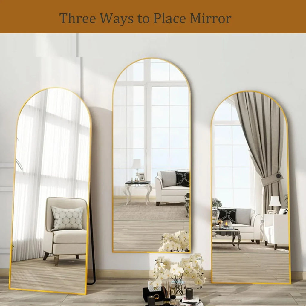 Nouveauté 2026 – Miroir sur pied Arched , grand miroir de corps 180 x 66 cm avec support, doré