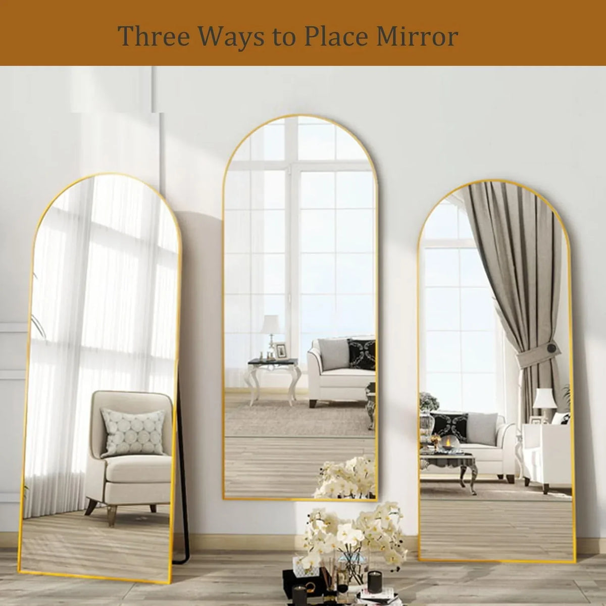 Nouveauté 2026 – Miroir sur pied Arched , grand miroir de corps 180 x 66 cm avec support, doré