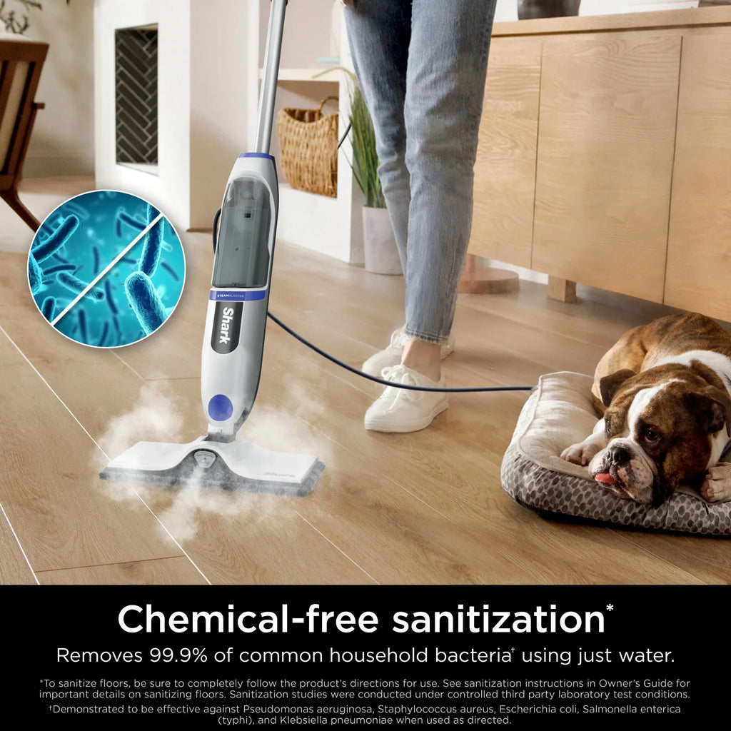 Nouveauté 2026 – Balai vapeur Shark SteamSpot avec jet de vapeur pour sols durs scellés, réservoir amovible XL, lingette anti-salissures lavable, 2 modes, S2000