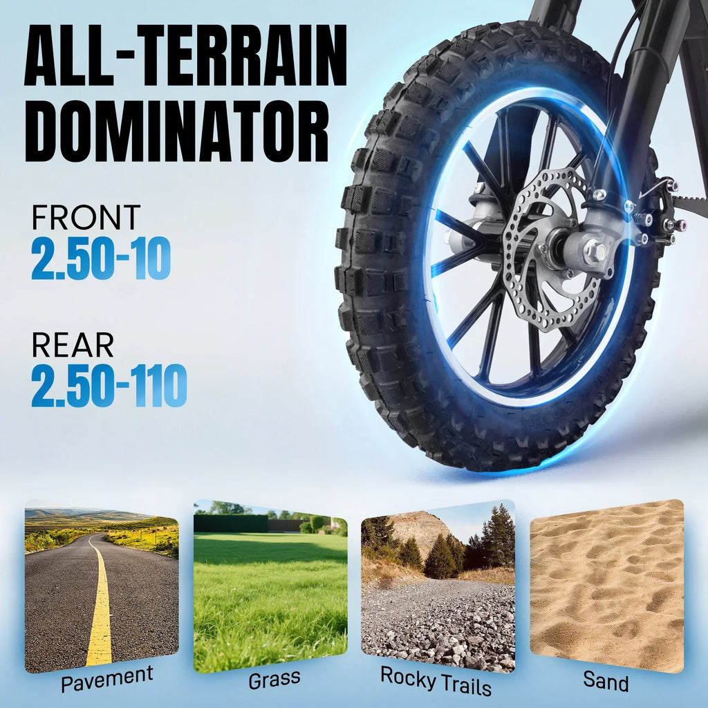Nouveauté 2026 – Moto tout-terrain électrique QEASET , 500 W, pour enfants (garçons et filles) de 8 à 14 ans, bleue