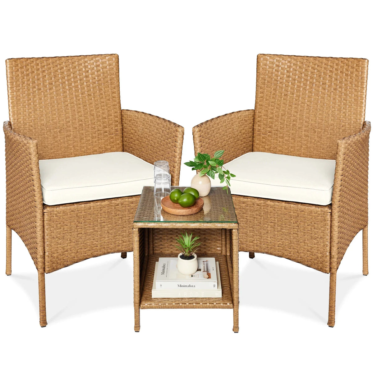 Nouveauté 2026 – Ensemble bistro de jardin 3 pièces en résine tressée Best Choice Products , avec 2 chaises et une table - Gris/Bleu marine