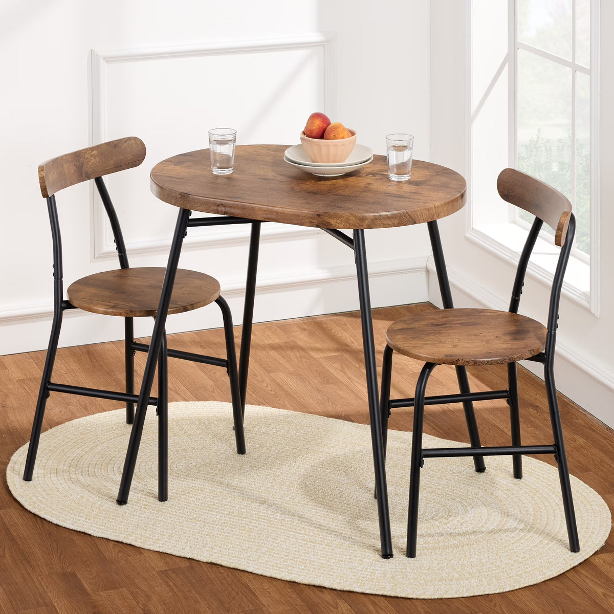 Nouveauté 2026 – Ensemble table et chaises ovales modernes 3 pièces Best Choice Products , petit coin repas avec 2 chaises - Noir/Noir