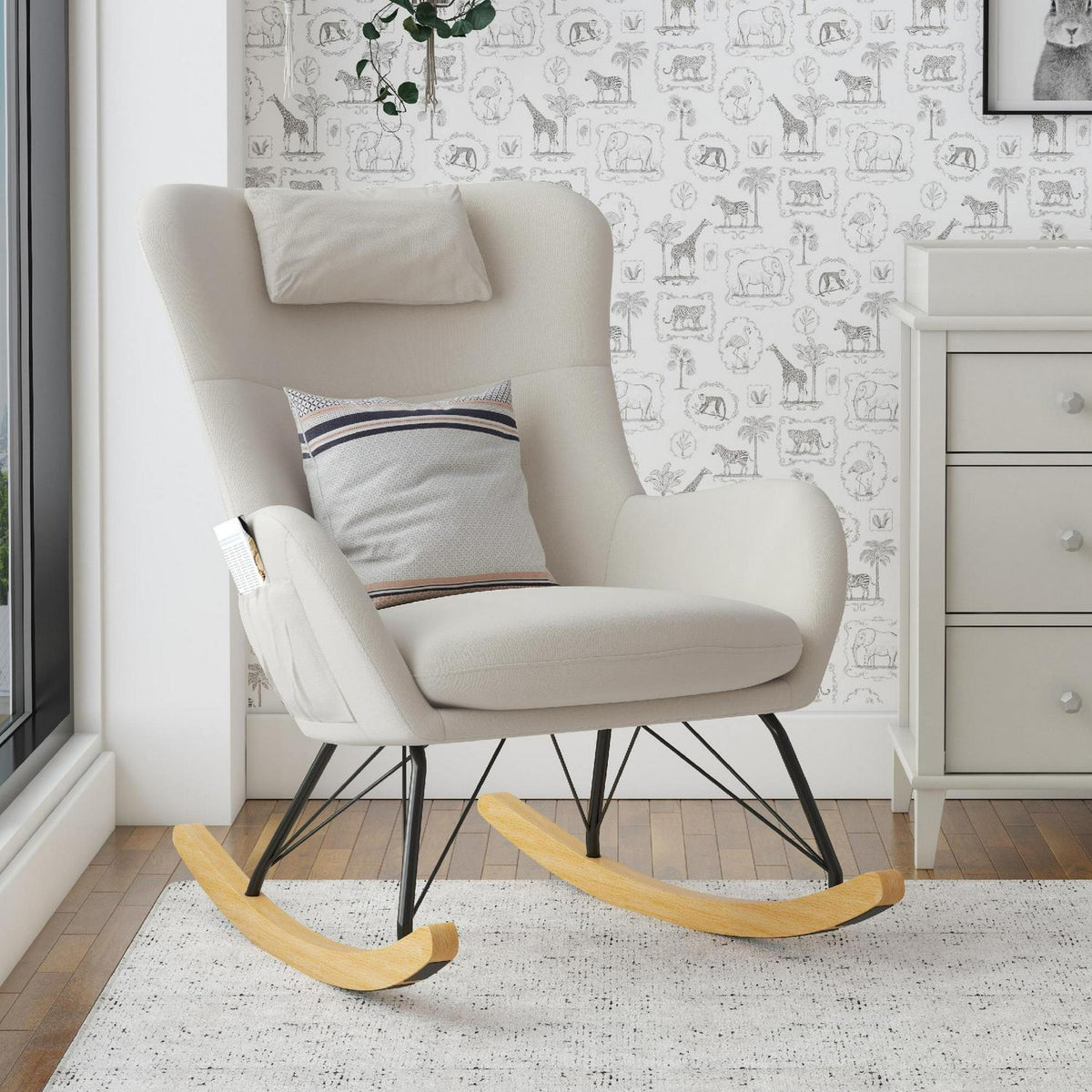 Nouveauté 2026 – Transat Baby Relax Robbie avec poches de rangement. Lin beige