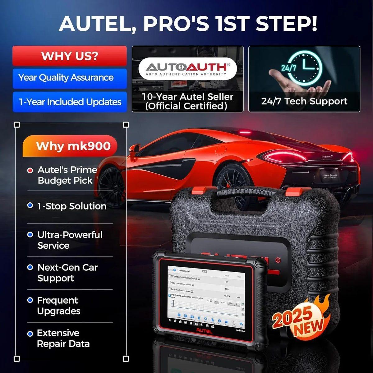 Nouveauté 2026 – Scanner Autel MaxiCOM MK900 : outil de diagnostic automobile OBD2, diagnostic de tous les systèmes, plus de 40 services, tests actifs, authentification FCA et SGW, version améliorée de MaxiCheck MX808S et MX900