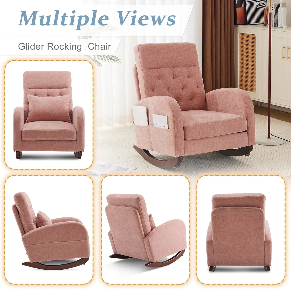 Nouveauté 2026 – Fauteuil à bascule Ktaxon , fauteuil de lecture inclinable, confortable, revêtu de velours peluche, canapé à bascule une place, beige, idéal pour le salon, la chambre d'enfant ou la chambre à coucher