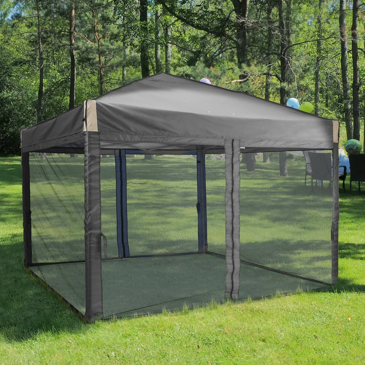 Nouveauté 2026 – Abri pliant Aoodor de 3,65 m x 3,65 m avec parois latérales en filet amovibles, tente d'extérieur portable et instantanée - Noir