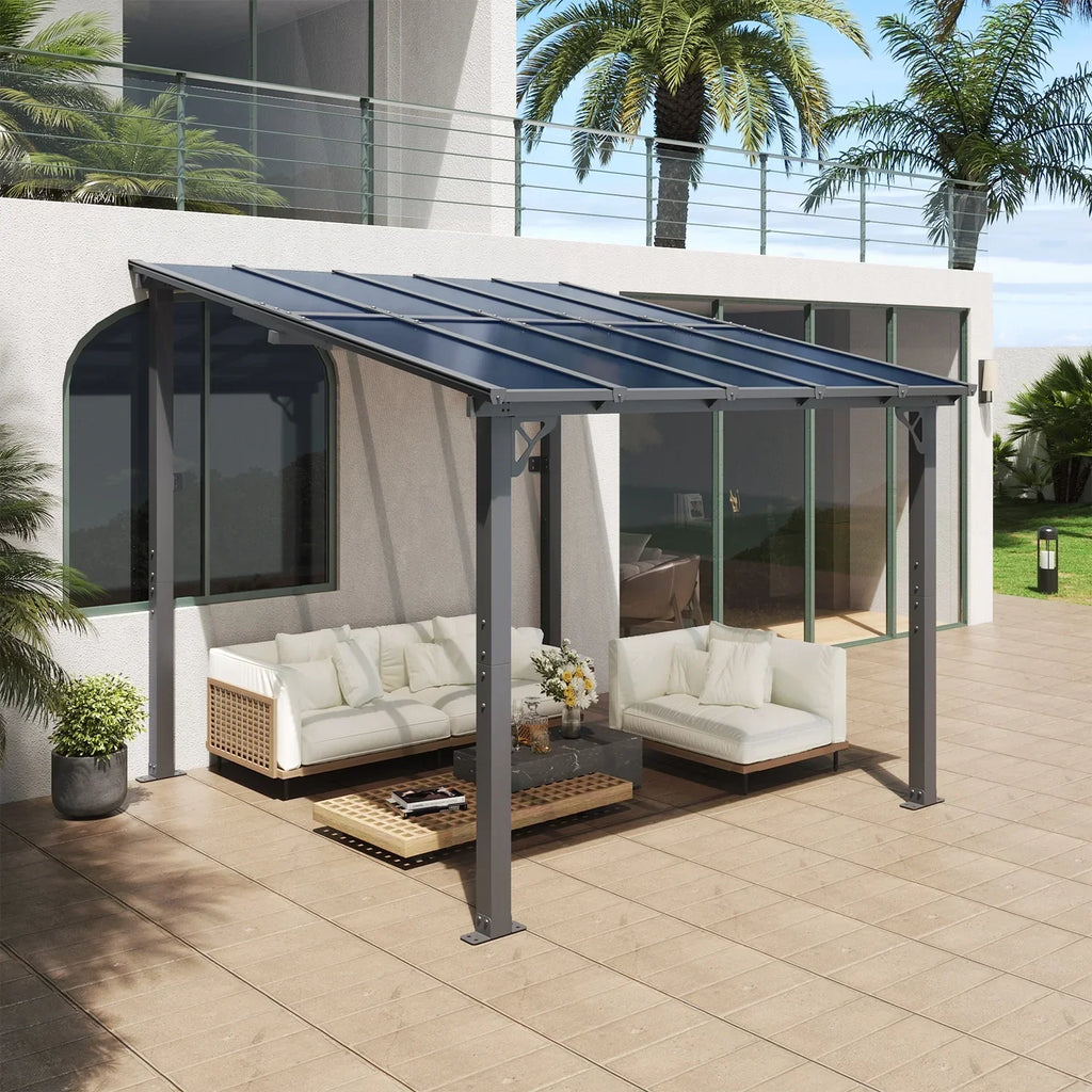Nouveauté 2026 – Gazebo Aoxun de 2,4 m x 1,5 m pour patio, pergola avec toit incliné, grand auvent mural robuste pour barbecue, idéal pour jardin, terrasse ou patio