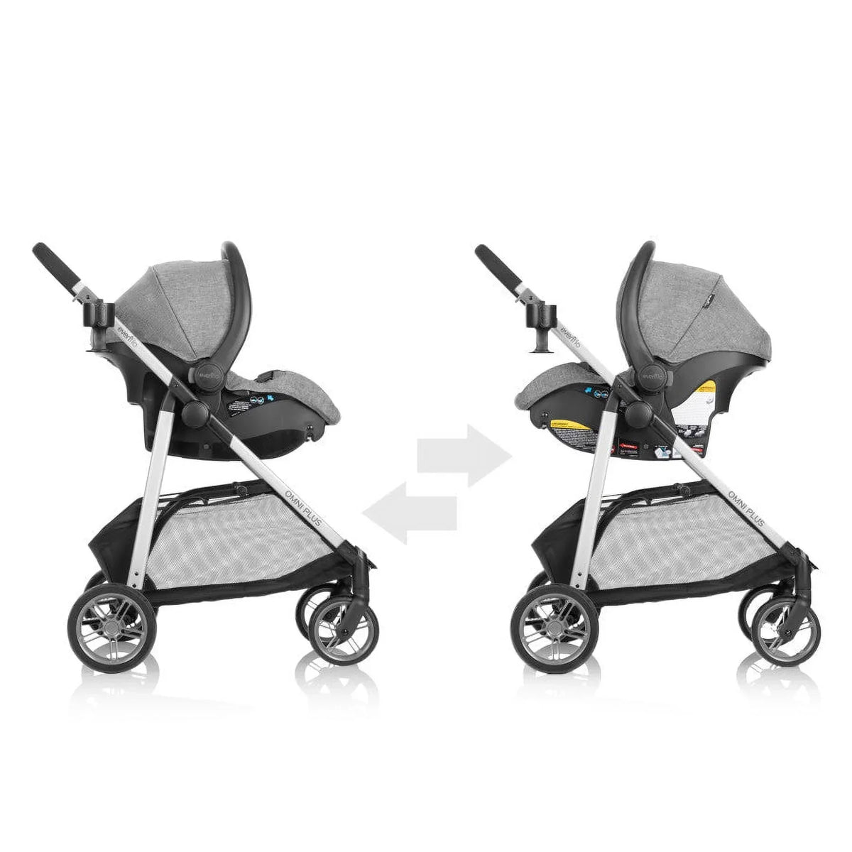 Nouveauté 2026 – Système de voyage modulaire Evenflo Omni Plus avec siège auto pour bébé LiteMax Sport, gris Mylar, unisexe