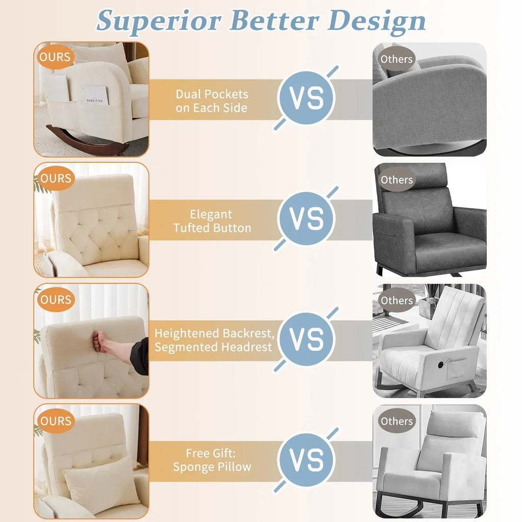 Nouveauté 2026 – Fauteuil à bascule Ktaxon , fauteuil de lecture inclinable, confortable, revêtu de velours peluche, canapé à bascule une place, beige, idéal pour le salon, la chambre d'enfant ou la chambre à coucher