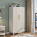 Nouveauté 2026 – Armoire-penderie Armoire à 2 portes, avec penderie et tiroirs, en bois blanc, idéale pour la chambre à coucher