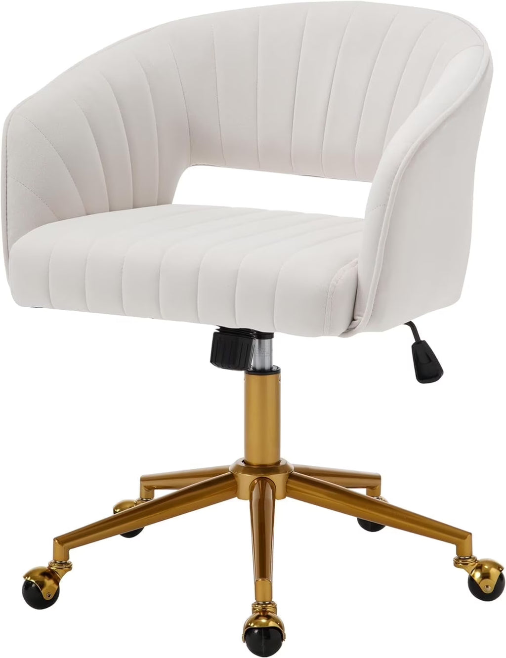 Nouveauté 2026 – Chaise de bureau Westice , chaise de travail en velours, chaise pivotante réglable en hauteur avec base dorée, idéale pour coiffeuse, bureau, salon ou salle informatique, beige
