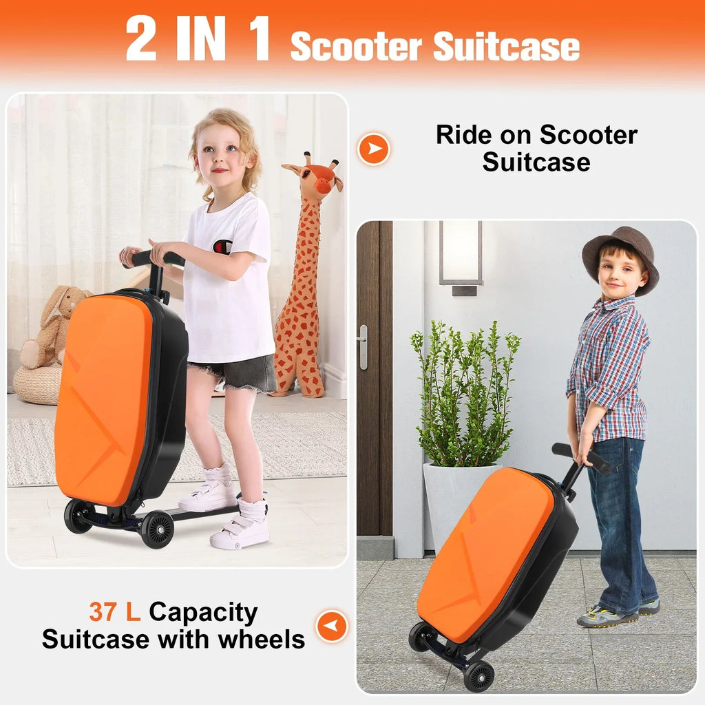 Nouveauté 2026 – Valise-trottinette Advwin pour enfants et adultes, valise rigide à roulettes pour enfants de 4 à 15 ans, multifonctionnelle, légère et pliable, avec roulettes, rose