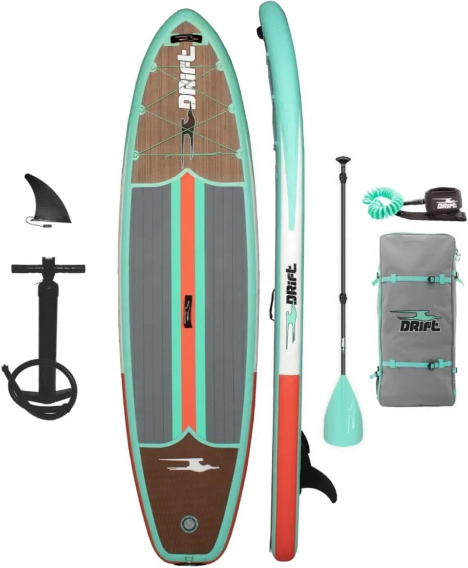 Nouveauté 2026 – Planche de paddle gonflable Drift Aero - SUP et accessoires, incluant pompe, pagaie et plus encore - Finition bois classique, adulte, 3,25 m (10'8
