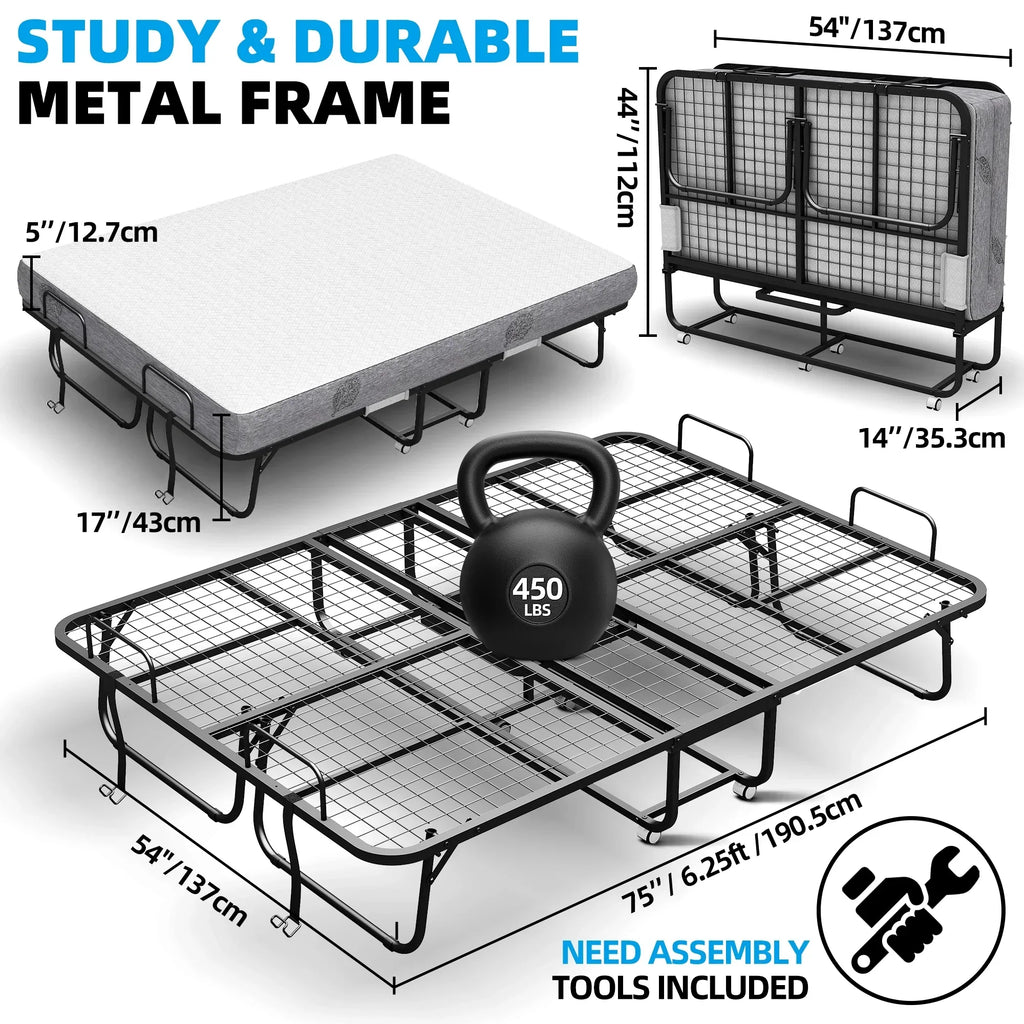 Nouveauté 2026 – Lit pliant Flying avec matelas, format 190 x 79 cm, lit d'appoint pliable et portable pour adultes, avec matelas en mousse à mémoire de forme de 13 cm, structure métallique robuste et peu encombrante