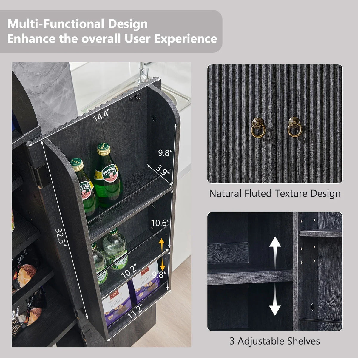 Nouveauté 2026 – Armoire de rangement de cuisine IFGET , 180 cm de haut, style arqué, avec étagères réglables, idéale pour la cuisine et la salle à manger