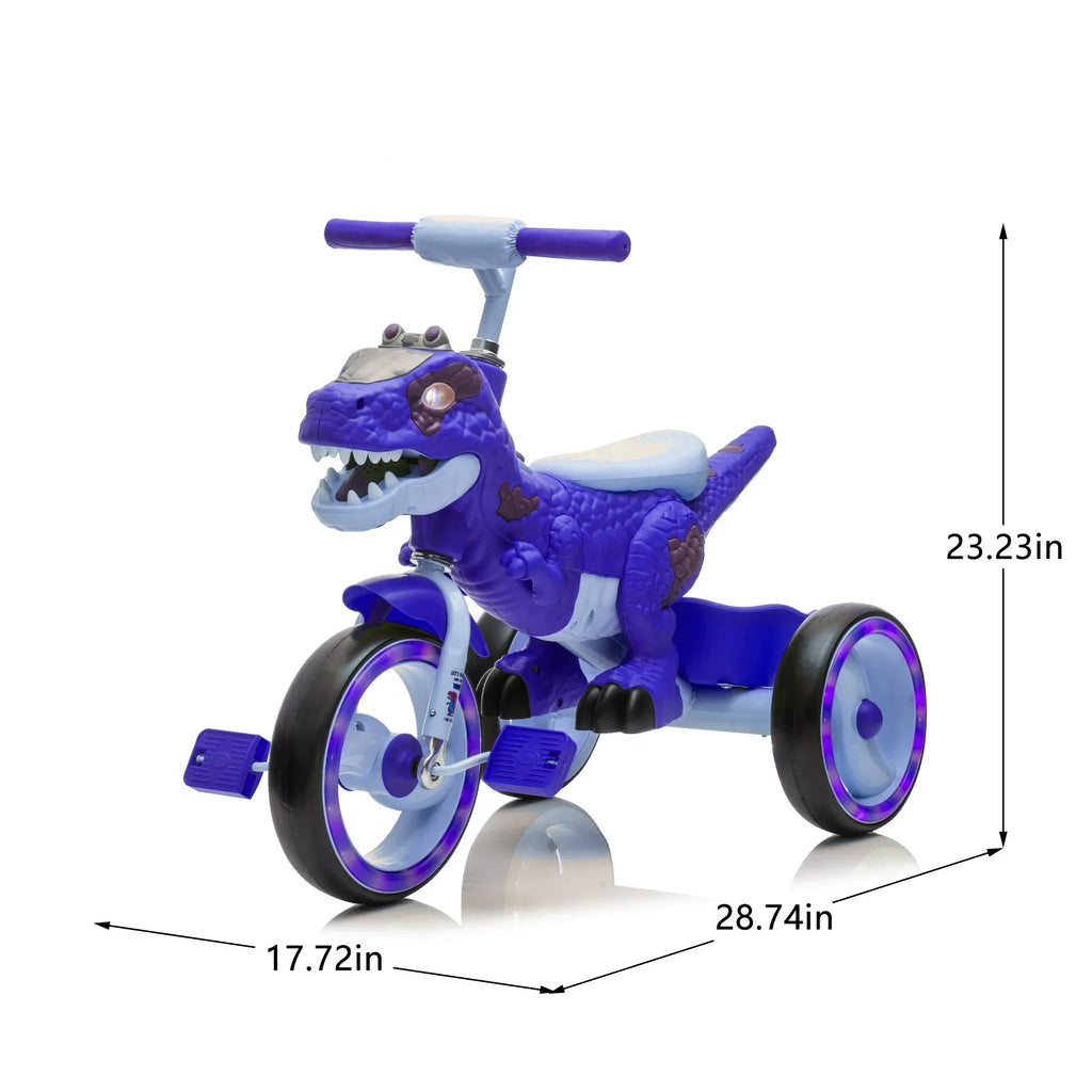Nouveauté 2026 – Tricycle dinosaure Xuanlur pour enfants , avec larges roues lumineuses, pédales antidérapantes, panier arrière, musique et lumières LED, jouet idéal pour les enfants de 3 à 6 ans (vert