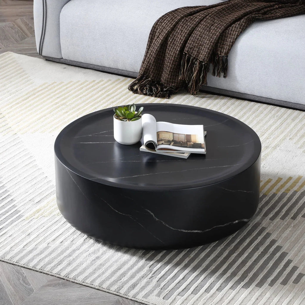 Nouveauté 2026 – Table basse ronde 31,49'' avec texture marbre, table basse circulaire moderne en fibre de verre, table d'appoint pour salon ou extérieur, livrée montée, finition marbre