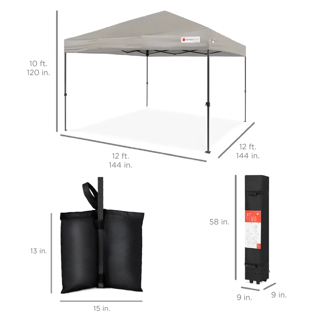 Nouveauté 2026 – Best Choice Products 3,66 m x 3,66 m - Abri pliant facile à monter avec installation en un clic, sac à roulettes et 4 sacs de lestage - Bleu marine