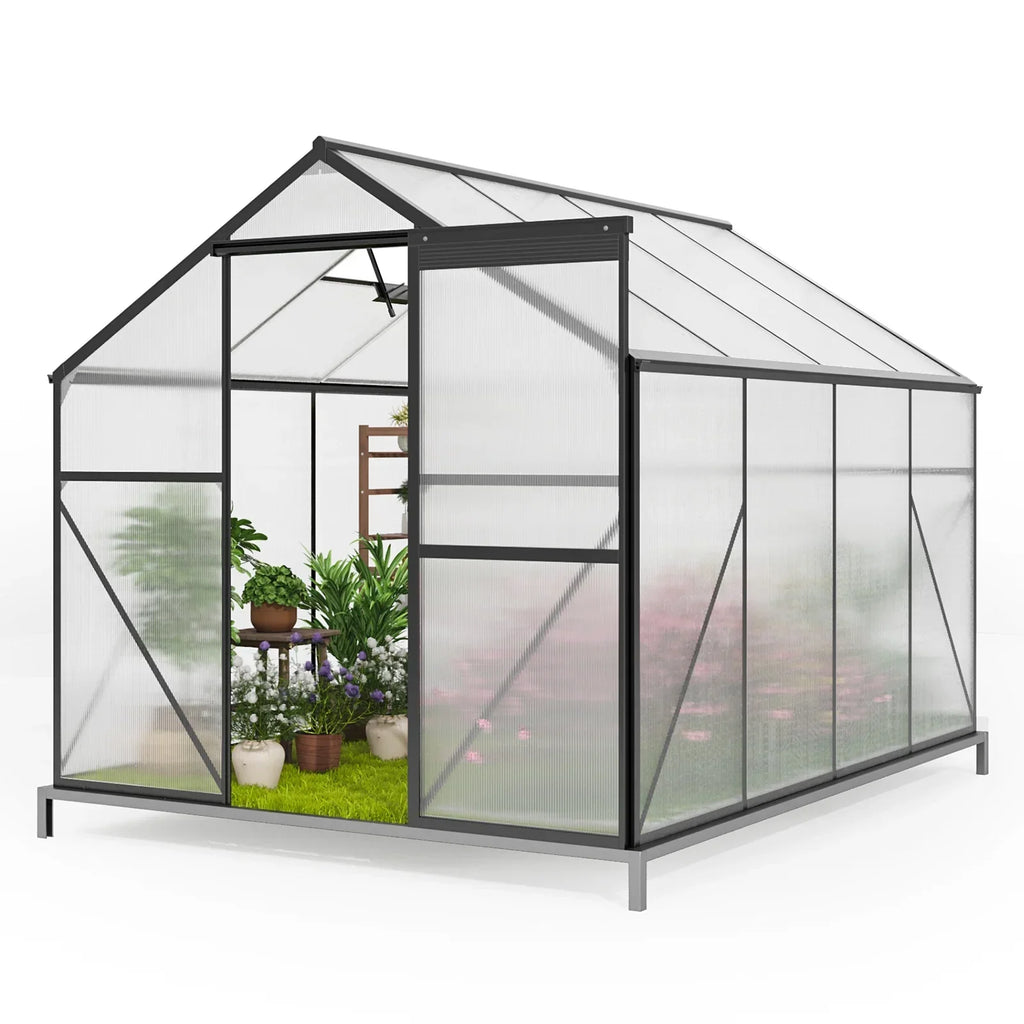 Nouveauté 2026 – Serre Asofer de 2,4 x 1,8 m avec porte à charnières verrouillable et fenêtre d'aération, véranda d'hiver en polycarbonate, noire