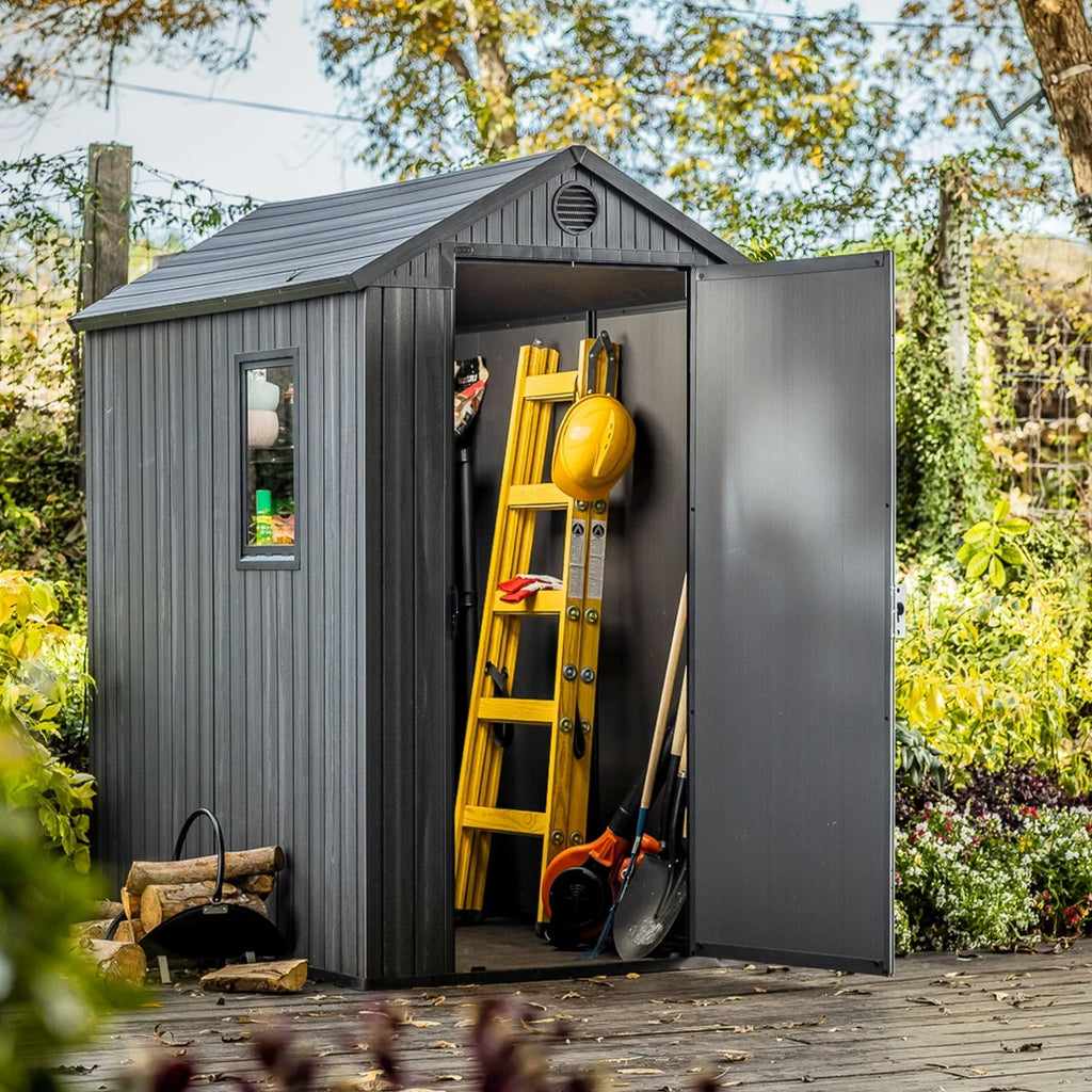 Nouveauté 2026 – Abri de jardin extérieur Keter Darwin , 1,22 m x 1,83 m, avec fenêtre, couleur graphite