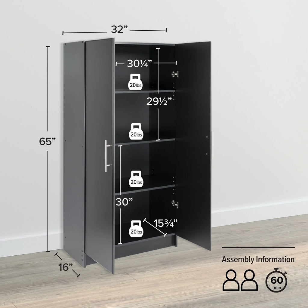 Nouveauté 2026 – Armoire à étagères réglables Prepac - Table de garage haute et fonctionnelle, 40,6 cm (P) x 81,3 cm (L) x 164,6 cm (H), armoire de garage autoportante à 2 portes, couleur expresso - EES-3264