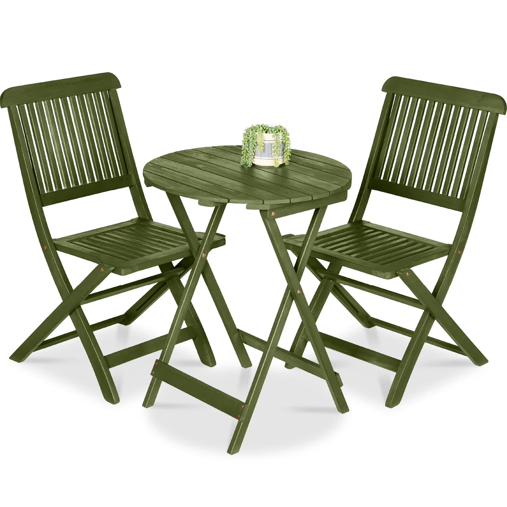 Nouveauté 2026 – Ensemble bistro 3 pièces en bois d'acacia Best Choice Products , mobilier de patio pliant avec 2 chaises et une table - Naturel
