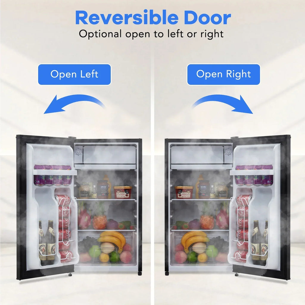 Nouveauté 2026 – Mini-réfrigérateur avec congélateur , 90 litres (3,2 pi³), idéal pour la chambre, thermostat réglable à 7 positions, silencieux, facile à ranger et à nettoyer, porte unique. Convient pour la maison, le bureau, une résidence étudiante