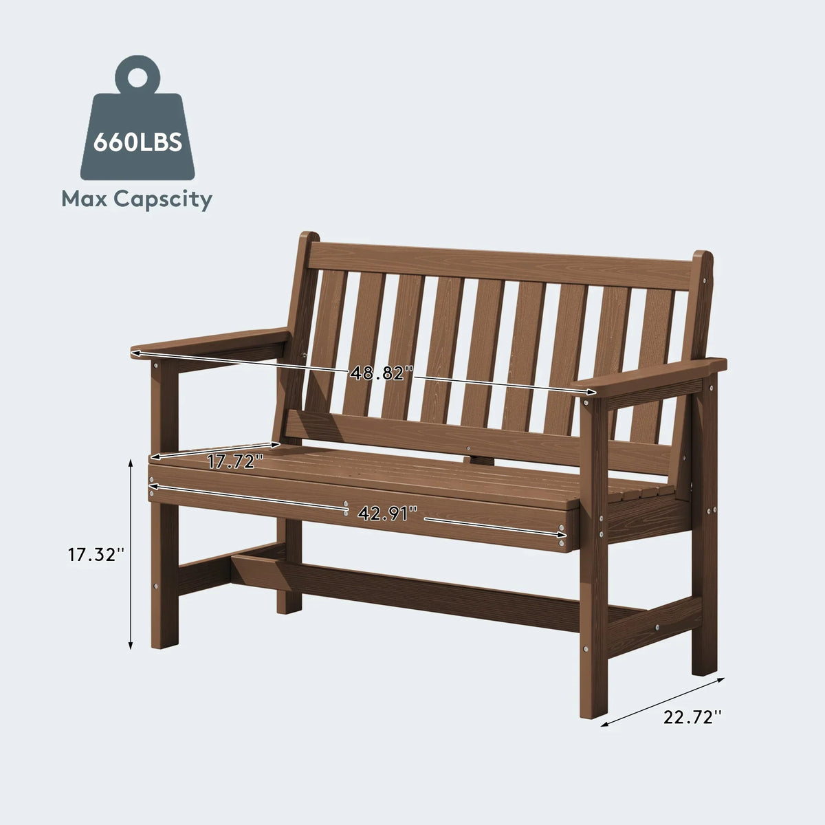 Nouveauté 2026 – Banc d'extérieur SERWALL pour 2 personnes, en PEHD résistant aux intempéries avec renforts en aluminium, supporte jusqu'à 300 kg, confortable pour terrasse, jardin et véranda, noir
