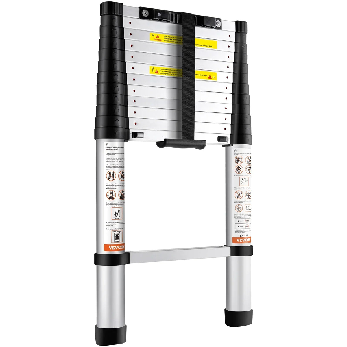 Nouveauté 2026 – Échelle télescopique BENTISM de 3,8 m (12,5 pi), échelle pliable en aluminium avec rétraction par simple pression d'un bouton, capacité de 170 kg (375 lb), certifiée ANSI | Portable pour la maison, le VR et le grenier