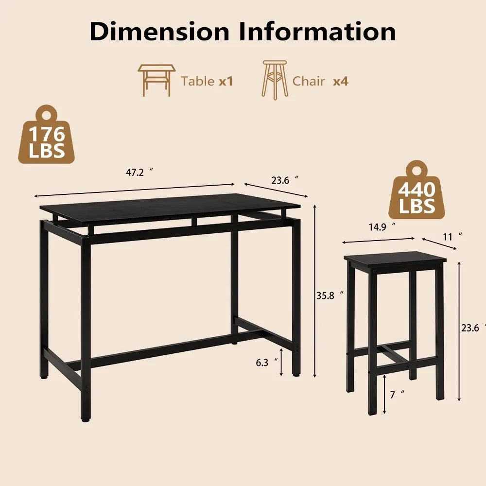 Nouveauté 2026 – Ensemble de table haute 5 places , table de bar et tabourets assortis, table à manger minimaliste avec tabourets sans dossier, ensemble table et chaises de bar avec plateau en bois pour cuisine, appartement ou bistrot - Gain de place