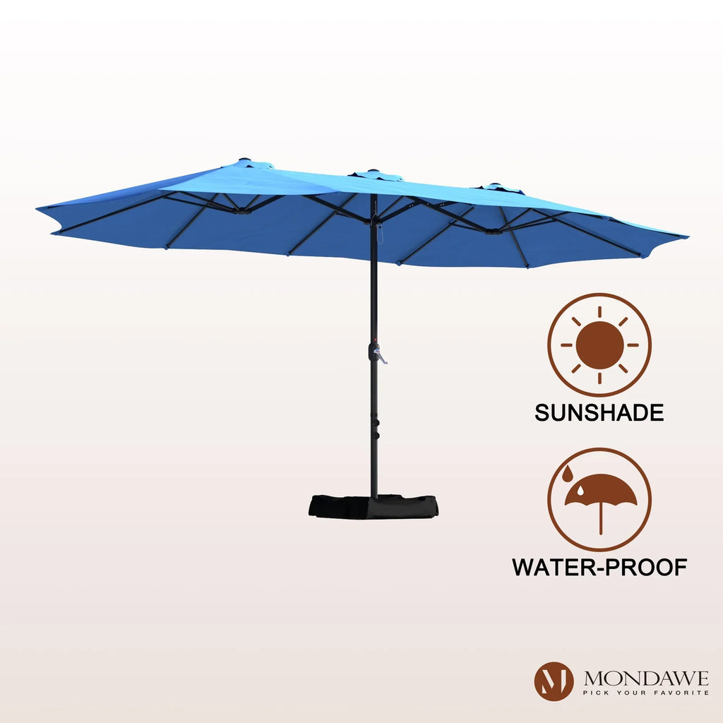 Nouveauté 2026 – Parasol rectangulaire Mondawe 4,57 m (15 pi) avec base et éclairage LED beige