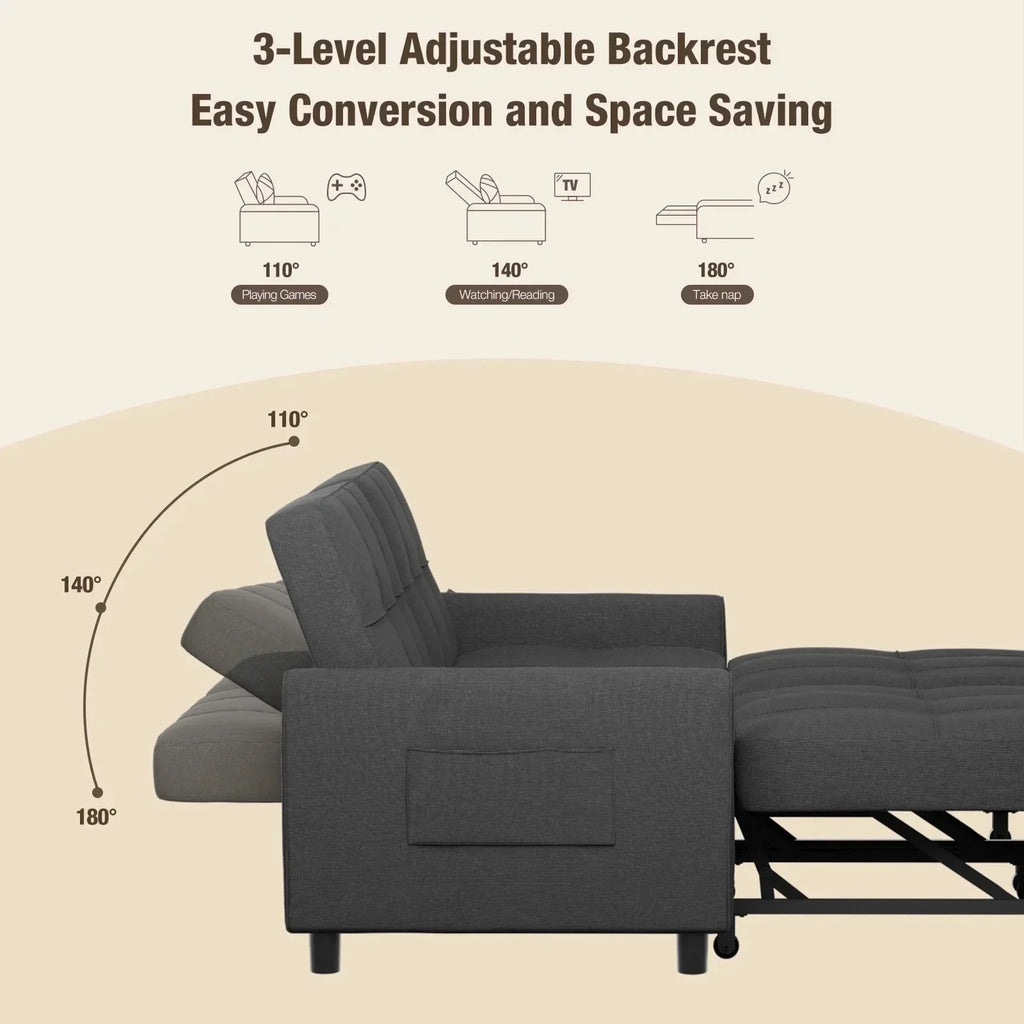 Nouveauté 2026 – Canapé-lit convertible 3 en 1 Lofka avec rangement, dossier réglable et fonction gigogne - Fauteuil-lit idéal pour les petits espaces et les appartements, gris foncé