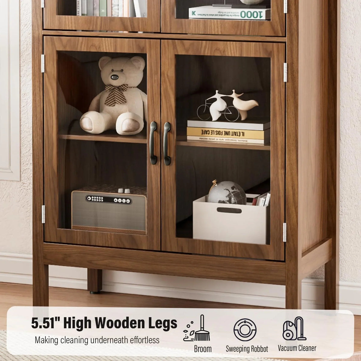 Nouveauté 2026 – Vitrine de rangement haute cintrée Fiogmub , armoire de garde-manger cintrée avec portes, portes en verre acrylique