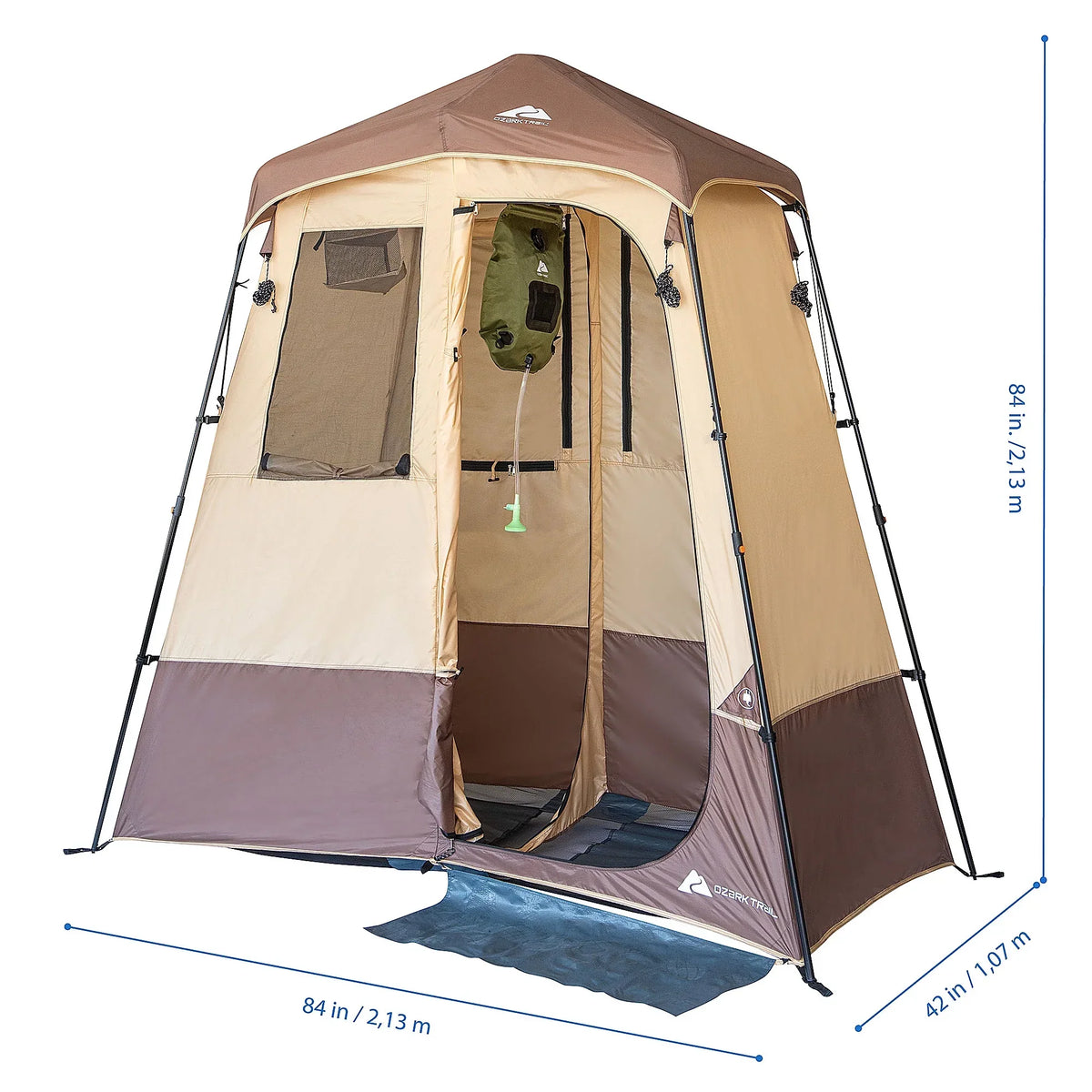 Nouveauté 2026 – Combinaison de tente de douche et utilitaire à 2 pièces Ozark Trail , comprenant un réservoir d'eau de 5 gallons, installation facile, capacité maximale de 2 personnes. Couleur kaki