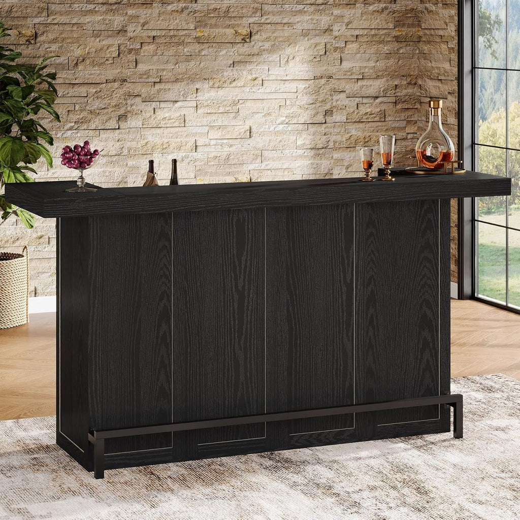 Nouveauté 2026 – Table de bar à 4 niveaux Tribesigns , grand meuble bar de 180 cm avec porte-verres à vin et repose-pieds noir, pour cuisine, salle à manger, salon, pub, marron rustique