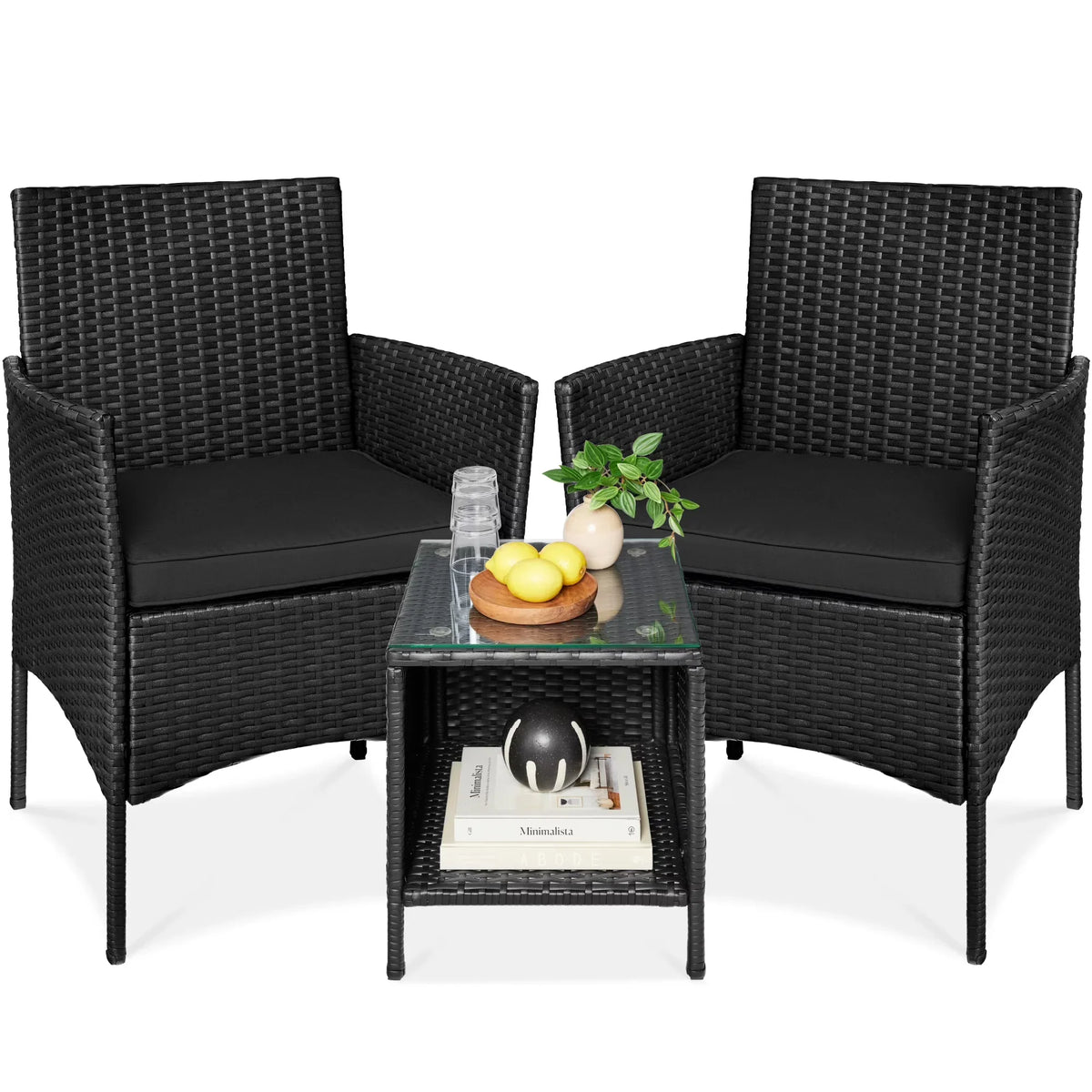 Nouveauté 2026 – Ensemble bistro de jardin 3 pièces en résine tressée Best Choice Products , avec 2 chaises et une table - Gris/Bleu marine