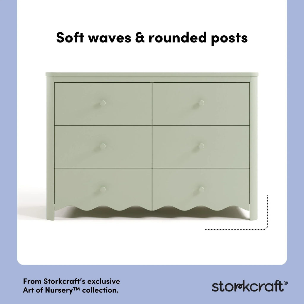 Nouveauté 2026 – Commode pour chambre d'enfant Storkcraft Casablanca 6 tiroirs, couleur sauge