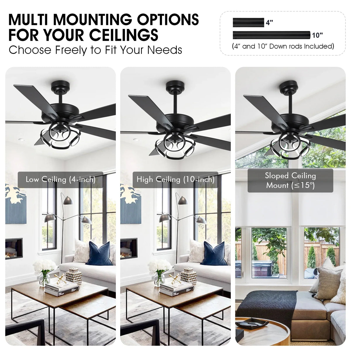 Nouveauté 2026 – Ventilateur de plafond contemporain chromé Parrot Uncle 52 pouces (132 cm) avec éclairage LED intégré et télécommande