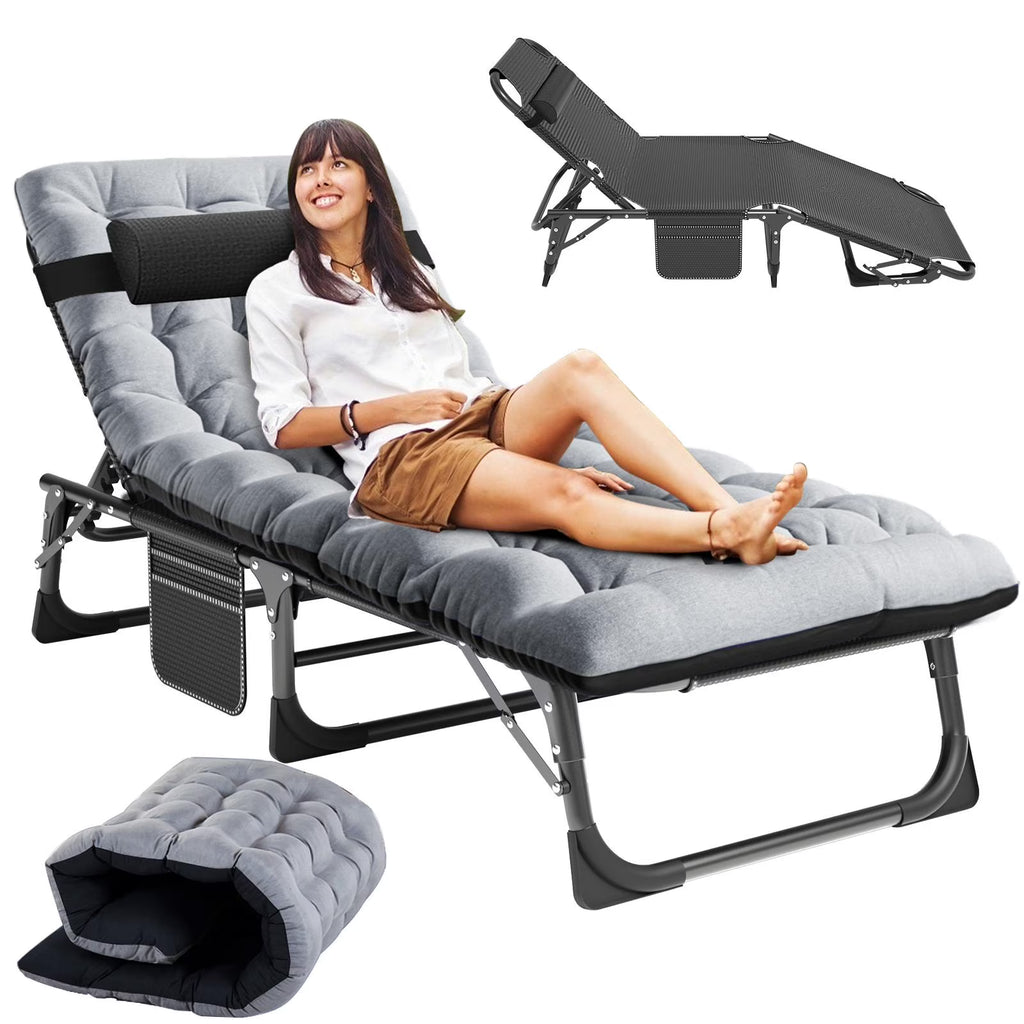 Nouveauté 2026 – Chaise longue MOPHOTO avec matelas, supportant jusqu'à 200 kg, lit de camp portable et robuste, réglable, idéal pour le camping, la piscine, la plage et la terrasse