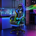 Nouveauté 2026 – Fauteuil de jeu RGB avec haut-parleurs, massage, éclairage LED et repose-pieds, dossier haut, bleu et noir, pour adultes