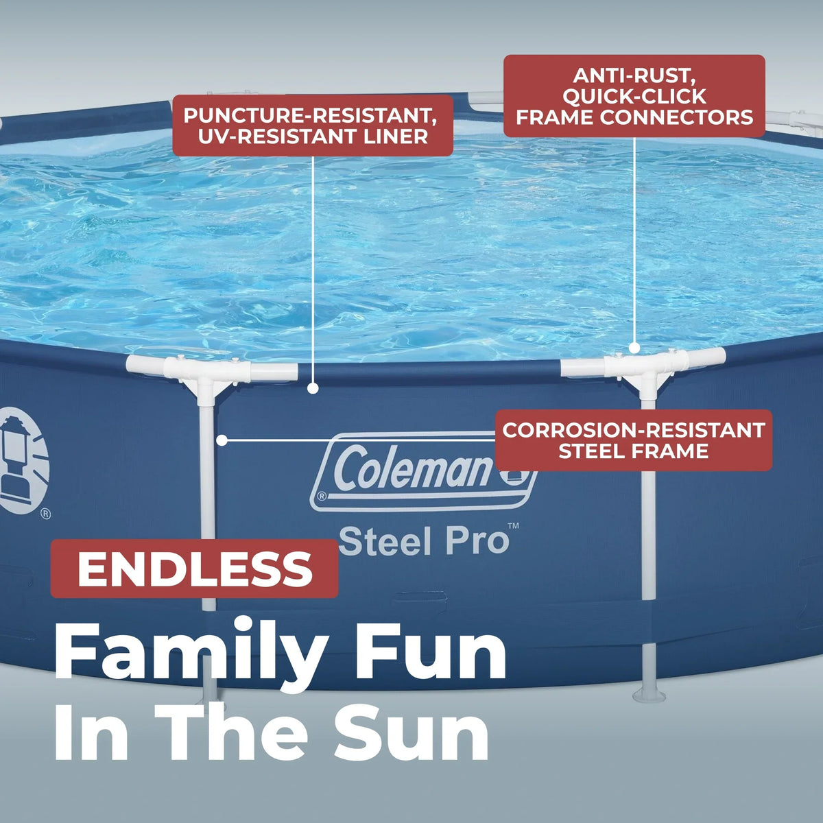 Nouveauté 2026 – Piscine hors sol ronde à structure métallique Coleman Steel Pro 12 pi x 33 po